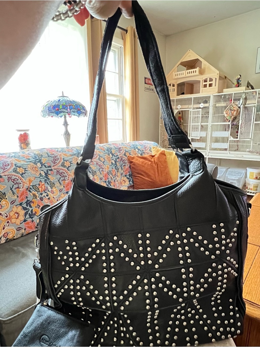 NWT Amerileather Spirit Silver Studded Shoulder/Crossbody Bag in Black Leather - Picture 4 of 12
